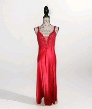 Vintage Victoria's Secret Gold Label Satin Slip Dress Red Lace Maxi Medium