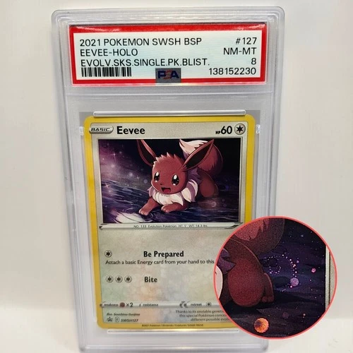 Pokemon Rare Eevee Fart Swirl Holo SWSH127 Evolving Skies Promo PSA 8 Near Mint