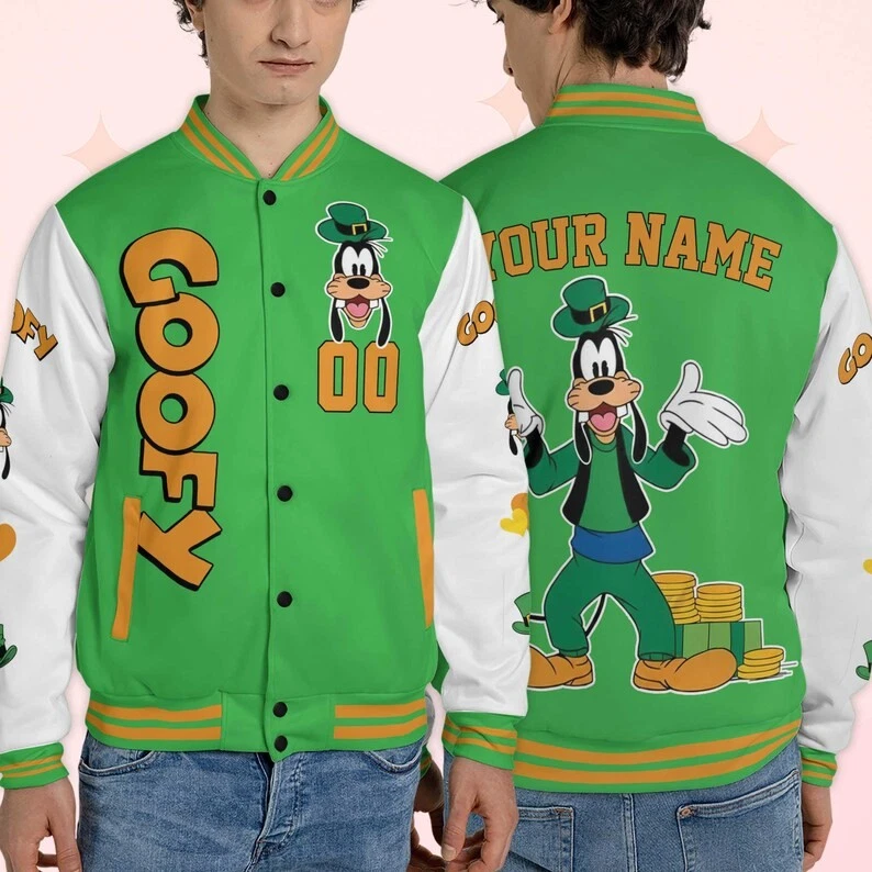 Personalized Goofy Dog With Gold Coins St. Patrick's Day Baseball Jacket