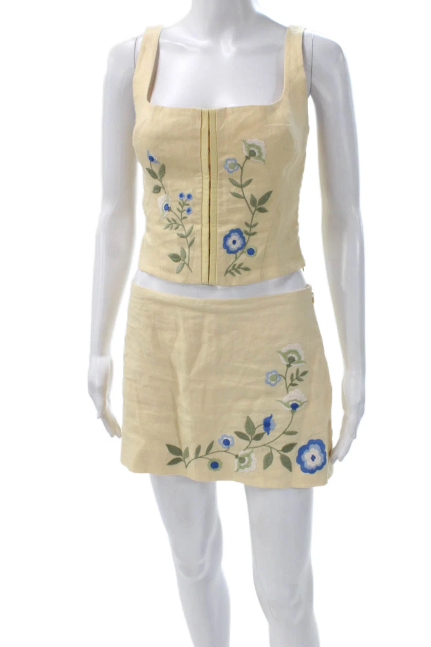 Reformation Women Linen Floral Set Mini Skirt Square Neck Yellow Size 4
Opens in a new window or tab
