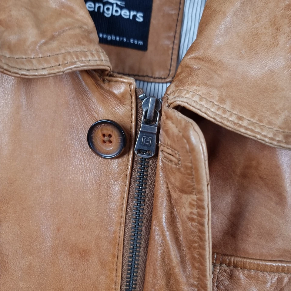 ENGBERS Leather Jacket Mens L Large Tan Brown Lamb Nappa Lambskin Safari Hunting - Image 4 of 4