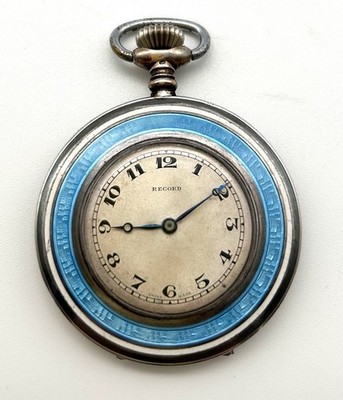 Taschenuhr 935/-SILBER Emaille Guilloche Niello Record Schweiz Um 1900