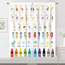 Alphabet ABC Curtains 42Wx63H Inch Rod Pocket Colorful Cartoon Animal Learnin...