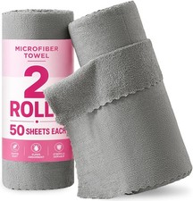 2 Roll Reusable Paper Towels,100 Sheets Tear Away Microfiber Cleaning Cloth Lint