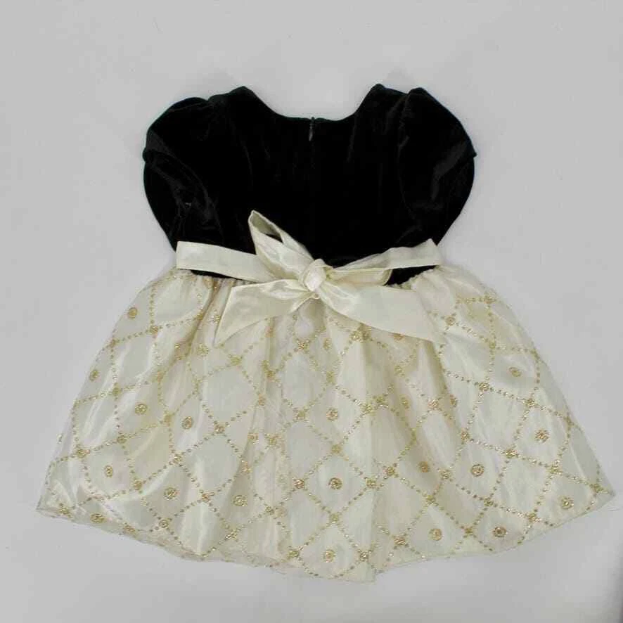 American Princess 24 Months Velvet Tulle Party Dress Birthday Black Gold Cream - Image 3 of 4