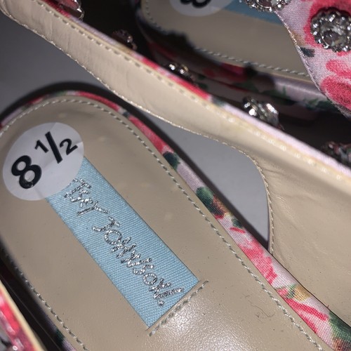 betsey Johnson pink satin rose print sling back flats rhinestone embellish 8.5 - Picture 3 of 5