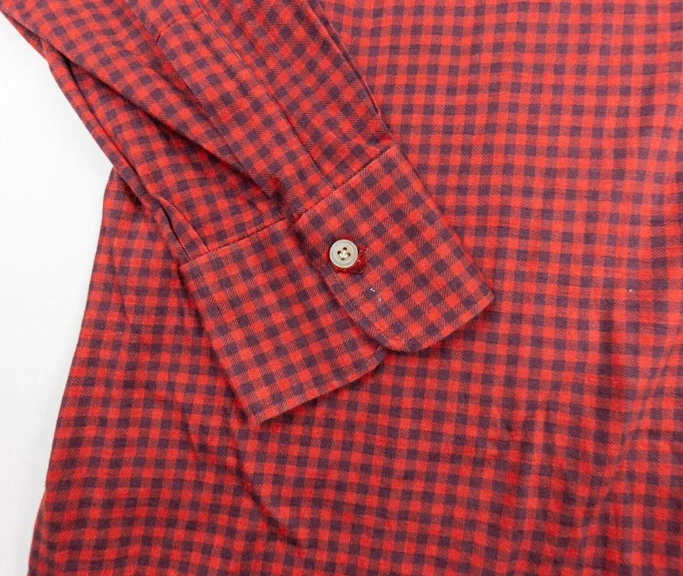 Kiton Shirt Mens 18 / 45 Red Button Down Woven Adult Long Sleeve Check Collared - Image 4 of 4