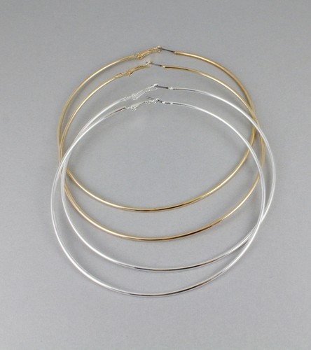Silver hoop earrings Big Huge Giant 4.25" wide thin 2mm wire hoops leverback - 第 10/10 張圖片