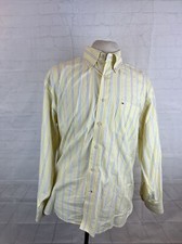 Tommy Hilfiger Men's Yellow  White Striped Cotton Oxford Dress Shirt L 98