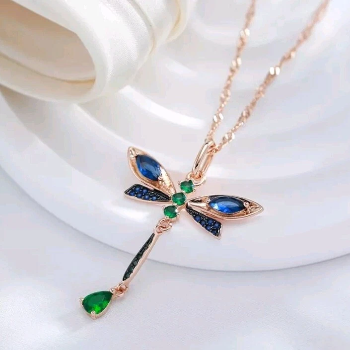 Schöne Halskette Libelle 585er Rolled Roségold Walzgold mit Zirkonia Kristallen  - Bild 3 von 4