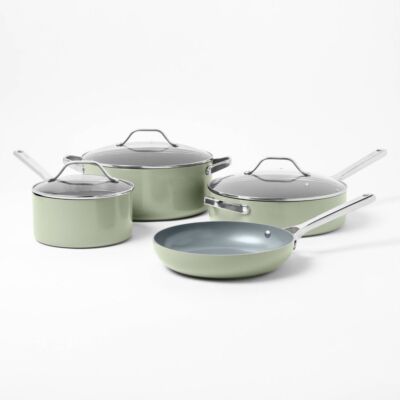 7pc Nonstick Ceramic Coated Aluminum Cookware Set Sage Green - Figmint