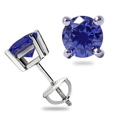 1.05 Ct Created Tanzanite Stud Earrings Basket 14K White Gold Screw back Pierced