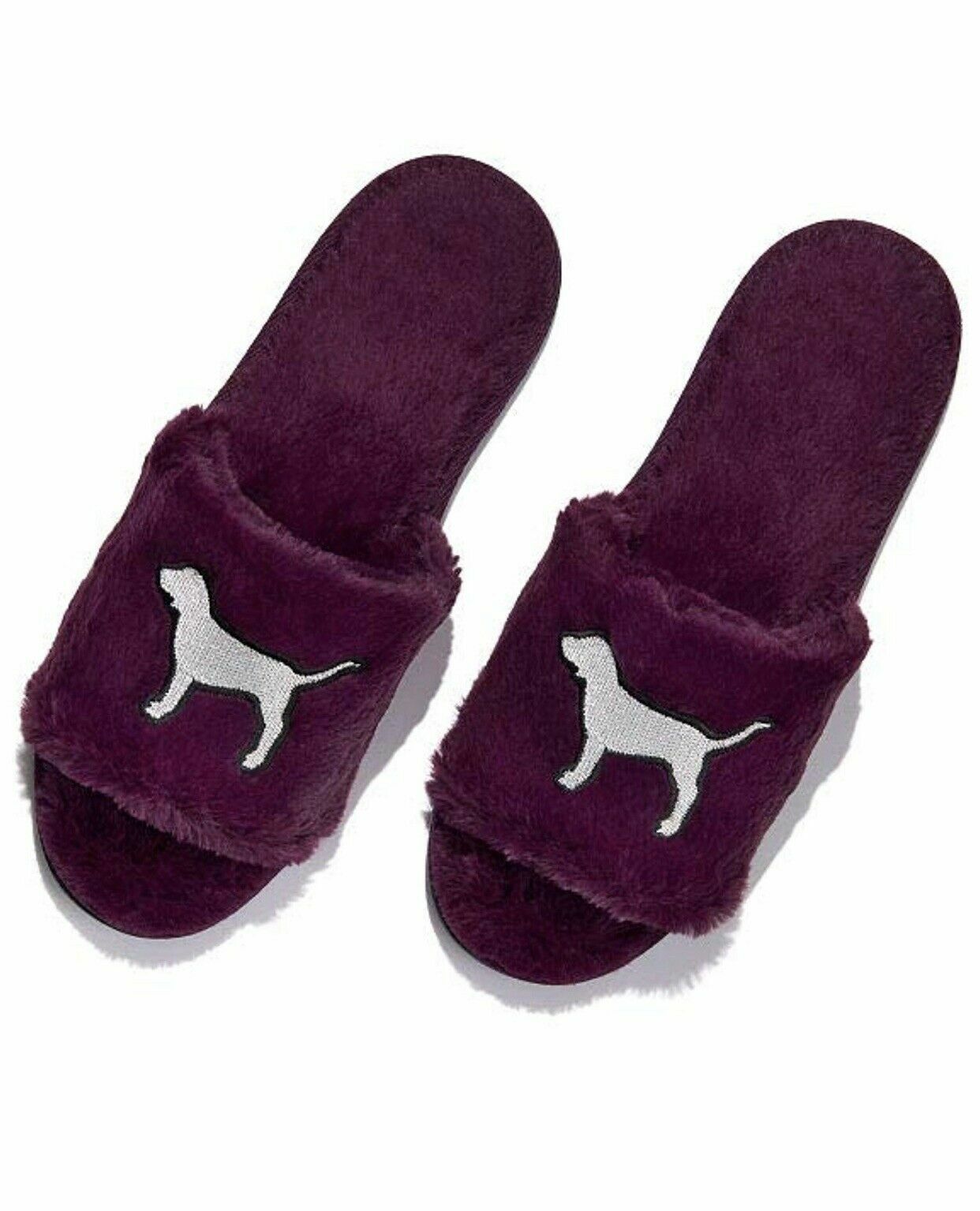 SAOLA PANTOFOLE BLING Victoria Secret rosa RICAMO LUCIDO LOGO PELLICCIA SINTETICA SLIDE L 9 10