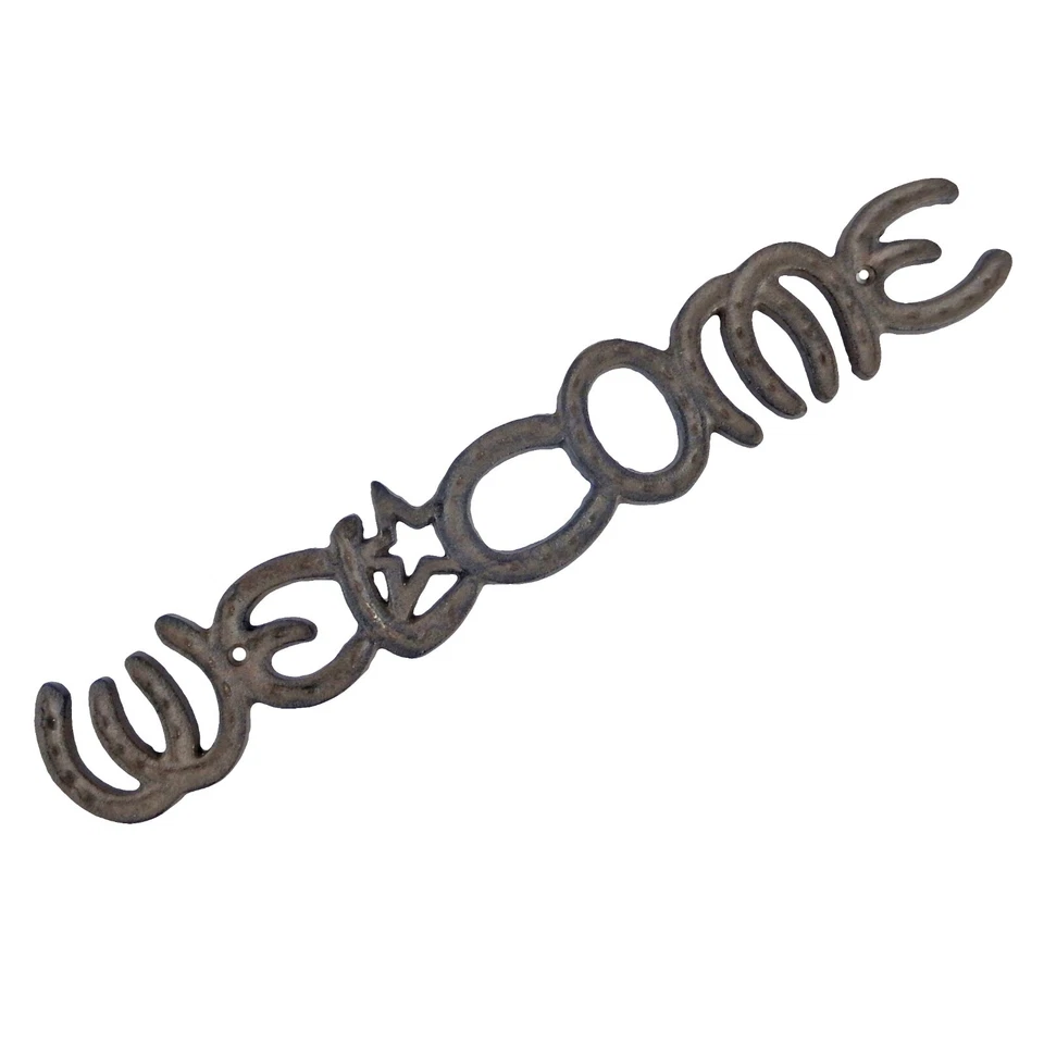 Cast Iron Horseshoes Star Welcome Sign Plaque Rustic Western Farm Wall Decor - Image 2 of 3