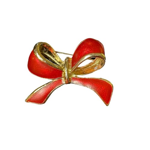 Vintage Gold Tone Christmas Holly Wreath Brooch with Bell & Bow - Picture 10 of 15