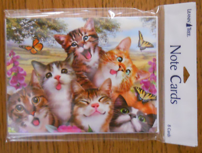 8 Leanin Tree Note Cards lots of CATS SMILING SELFIES, Cute, Sweet, Butterflies