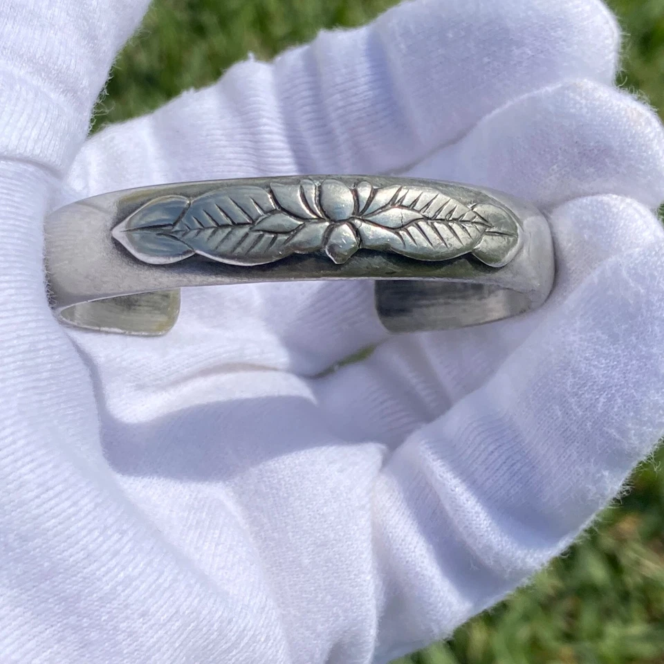 Laurel Burch Floral Cuff Bracelet Looks Like Pewter - Image 2 of 4