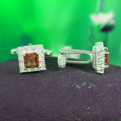 Boutons De Manchette En Argent 925 Plaqué Or - Avec Citrine & Grenade Naturelles - Fait Main En Inde - Neuf (sans Emballage)