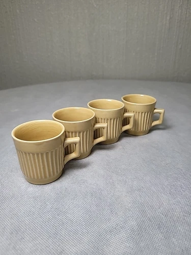 Set of 4 Chinese Sacred House  Ribbed Coffee Cups Tea Mugs VTG