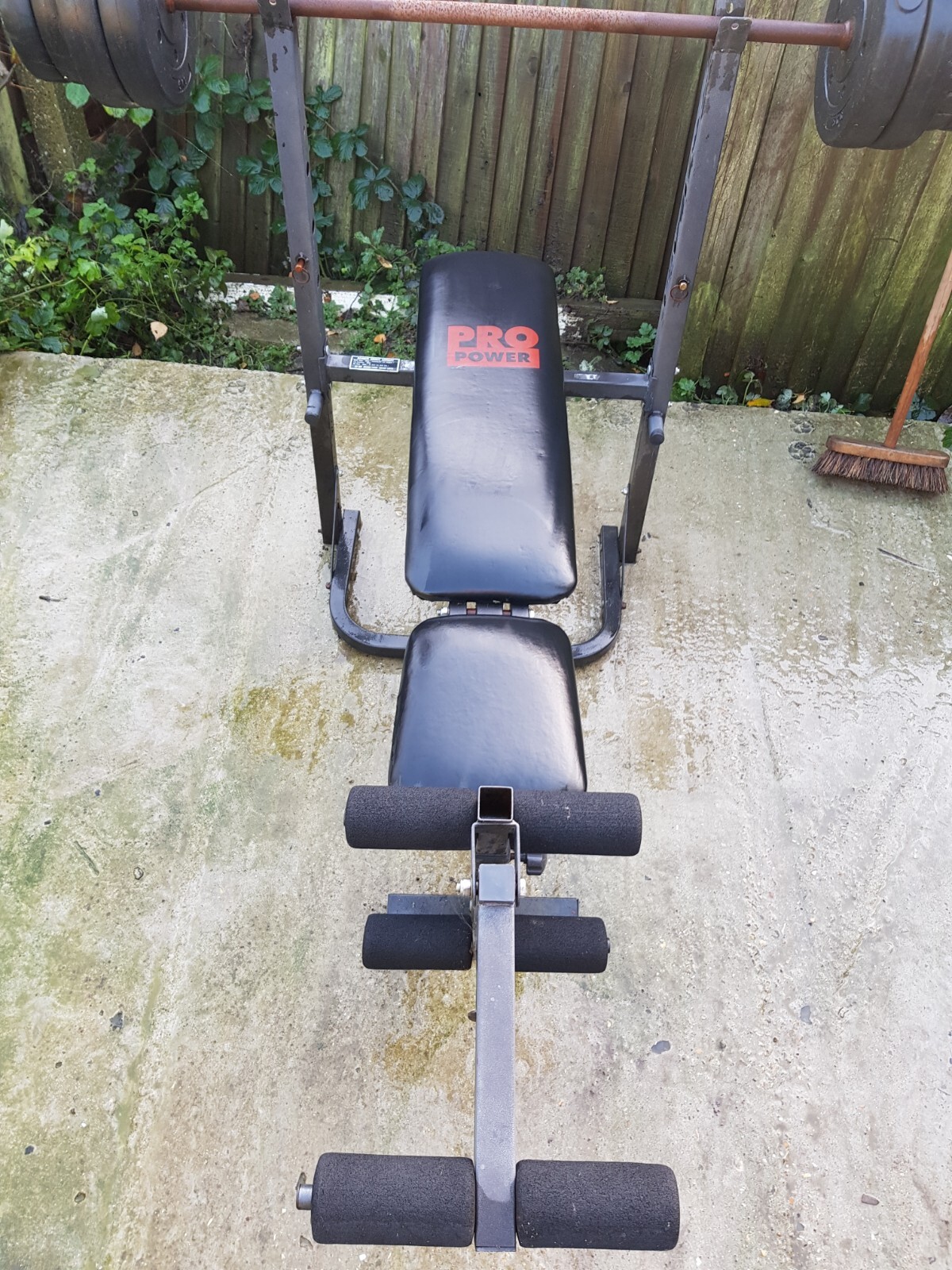 Pro Power Weight Bench with Straight Bar & 30kg of Plastic Weights eBay
