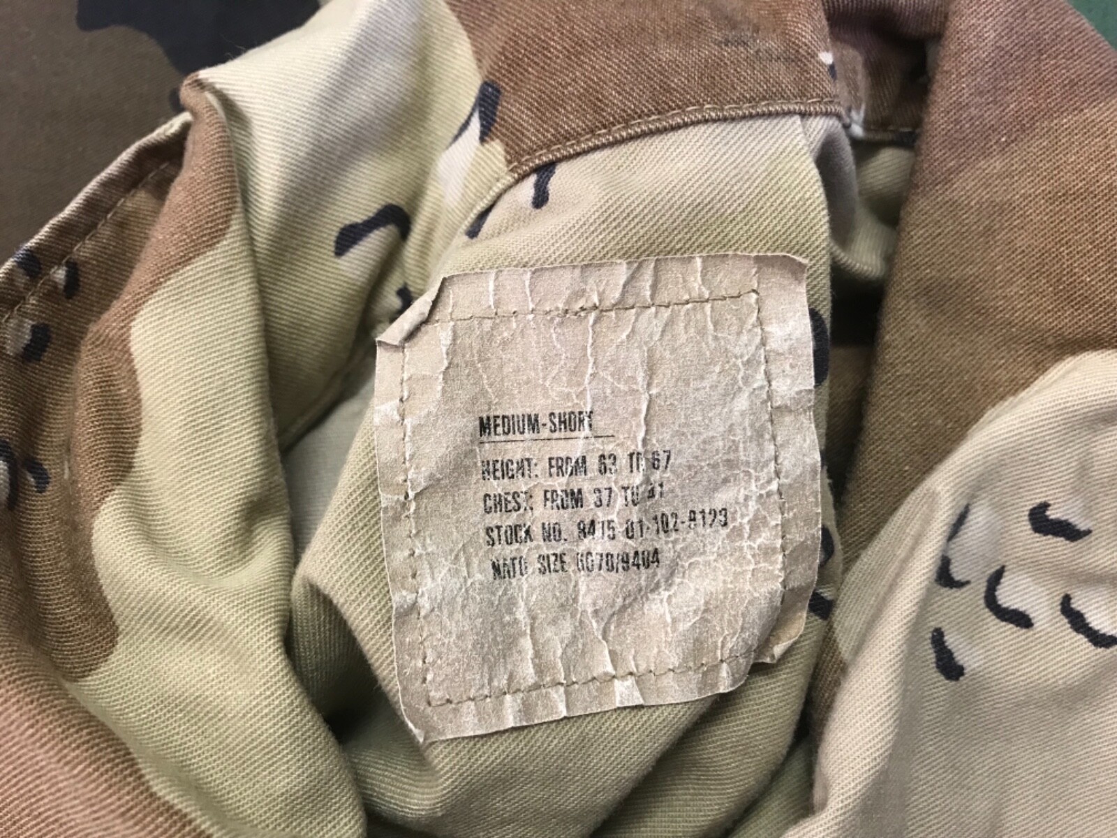 DESERT STORM BDU SHIRT COAT CAMOUFLAGE DESERT 6 COLOR NSN 8415-01 