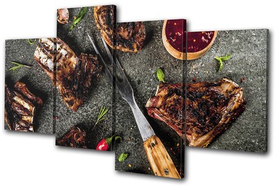 Fleisch BBQ Rinderknochen Metzger Essen Küche MULTI LEINWANDBILD WANDBILD Bild Druck