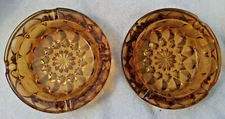 Two Vintage Faceted Round Amber Glass Ashtray