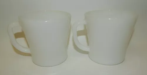 Pair of Vintage Federal Milk Glass White D Handle Coffee Mugs Cups