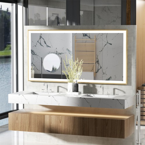 Large LED Bathroom Wall Mirror Gold Frame Demister Touch Control Anti-fog Mirror - Picture 22 of 22