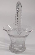 Vtg Duncan Miller Pressed Clear Glass Bridal Basket Etched Flowers 7.25" PAT D