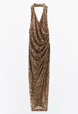 ZARA WOMAN MESH SEQUIN SLIP DRESS PARTY COCKTAIL GOLD XS, S | 9869/637/613  NEW | eBay