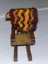 Miniature Doll House Wooden Rocking Chair w/ Blanket