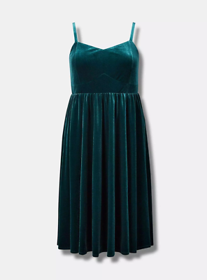 Womens Torrid Midi Velvet Sleeveless Dress Botanical Green Size 1 14-16 NWT  | eBay