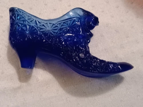 Vintage Fenton Cobalt Blue CATS HEAD slipper heeled boot shoe