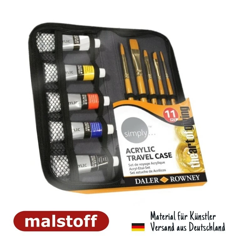 11-teiliges Simply Acrylfarben Set mit Etui und Pinseln Daler Rowney