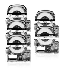 5PK Black on White Tape Compatible with Epson 212BWPX K-Sun 212BW LW-PX900 1/2"