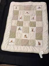 Vintage Disney Winnie the Pooh Sage Green Gingham Patchwork Quilt Crib Skirt Set