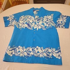 Vintage Kalena Fashions Blue Hawaiian Aloha Shirt Floral Hawaii Camp