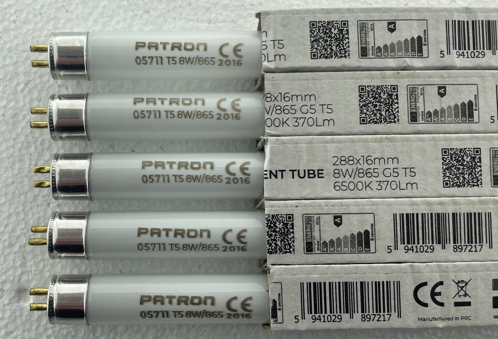 5 x 8 Watt 288mm x 16mm Daylight 865 8W T5 Fluorescent Patron Tube bulb 05711