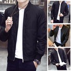 Mens Full Zip Coat Long Sleeve Casual Stand Collar Outwear Biker Jacket