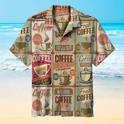 Coffee Lovers Hawaiian Shirt Men Casual Button Down Tropical