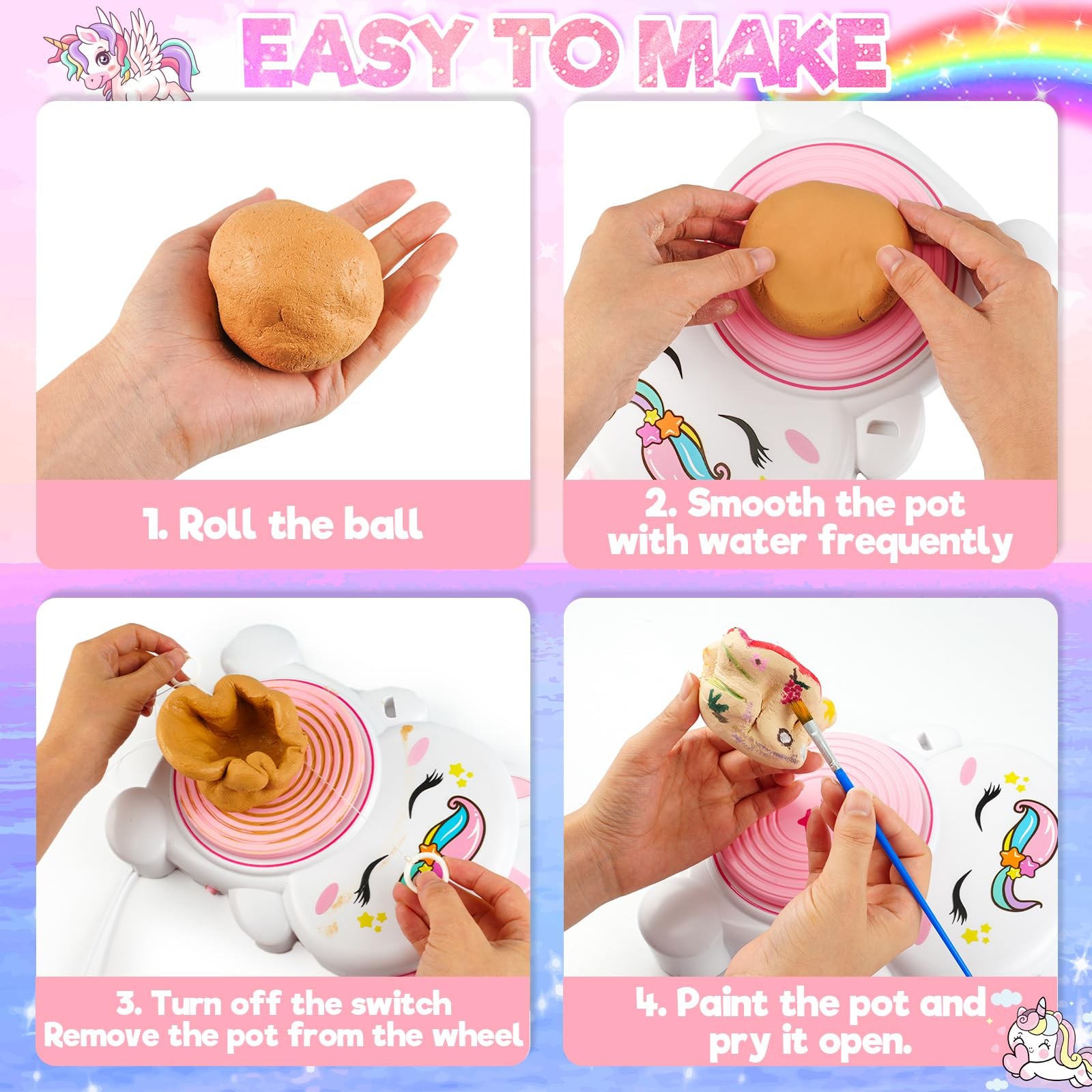 Pottery Wheel Kit for Kids with Glow Paints, Complete Pottery Arts Crafts Toy...