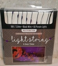 LED Purple Light String Battery Operated Mini Fairy Halloween 60 Count 10' Long