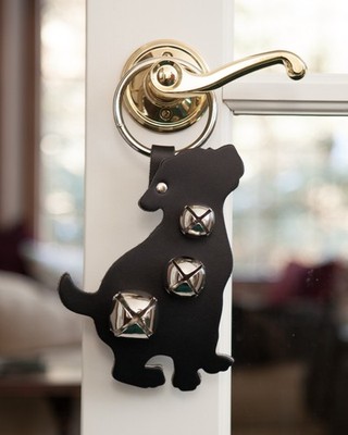 New Jingle Silver Tone Bell Black Leather Puppy Dog Door Knocker Decoration