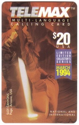 20 $ Slot Canyons, Arizona (März 1994) Telefonkarte
