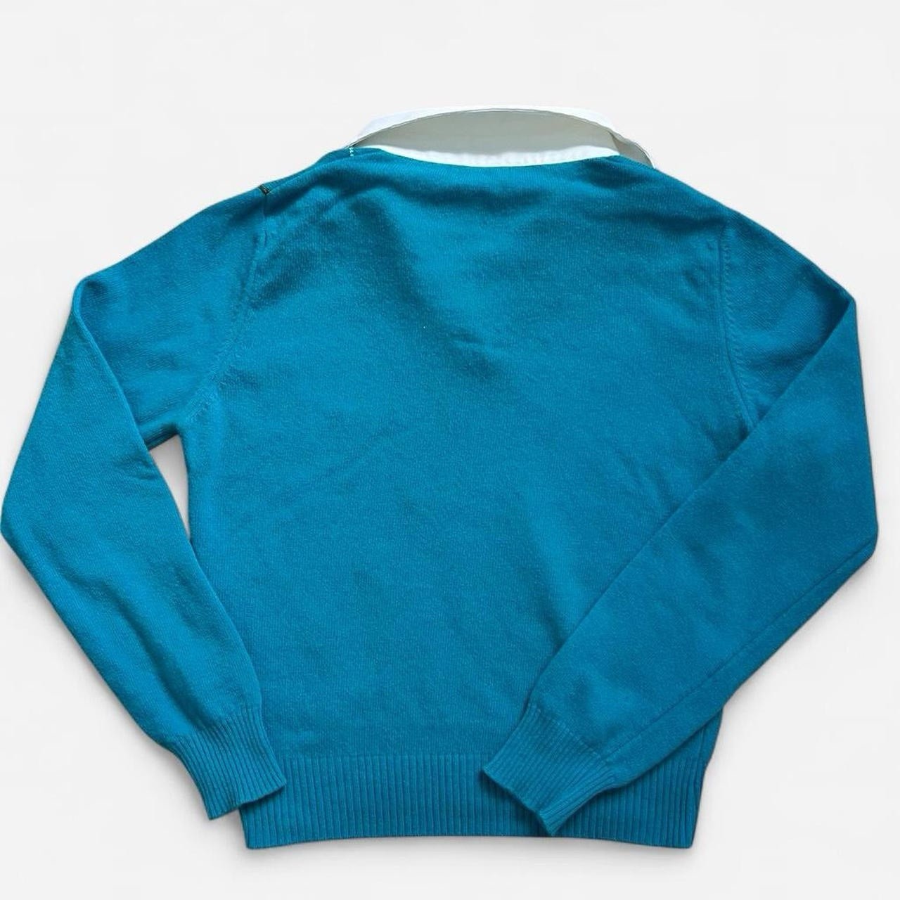 Benetton Blue Argyle Collared Pullover Sweater Wo… - image 2