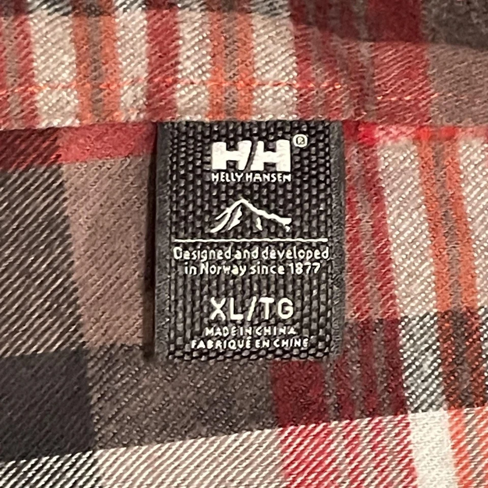 Camisa de franela a cuadros Helly Hansen para hombre XL roja gris algodón orgánico manga larga Foto 4 de 4