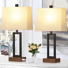 Table Lamp for Bedroom Set of 2 with 2 USB Ports and AC Power Outlet, 23.5" M...