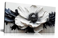 Flower Canvas Wall Art for Living Room - Black and 40"L x 20"W Black White