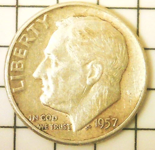 Photo of a 1957-P Roosevelt Dime from an eBay listing that sold on Jul 13, 2026